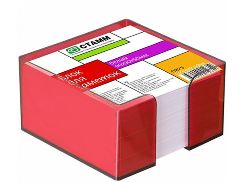 Блок для заметок Белый 9*9*5 см, красный тонир. пласт. бокс. ПВ75