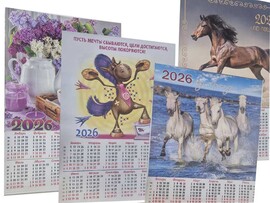 Календарь плакат А2 2026 г., ассорти (кратно 10)
