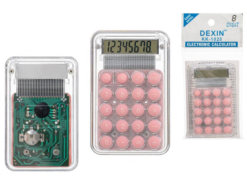 Калькулятор карман. "Розовый" 8 разр., прозрач., силикон. кнопки