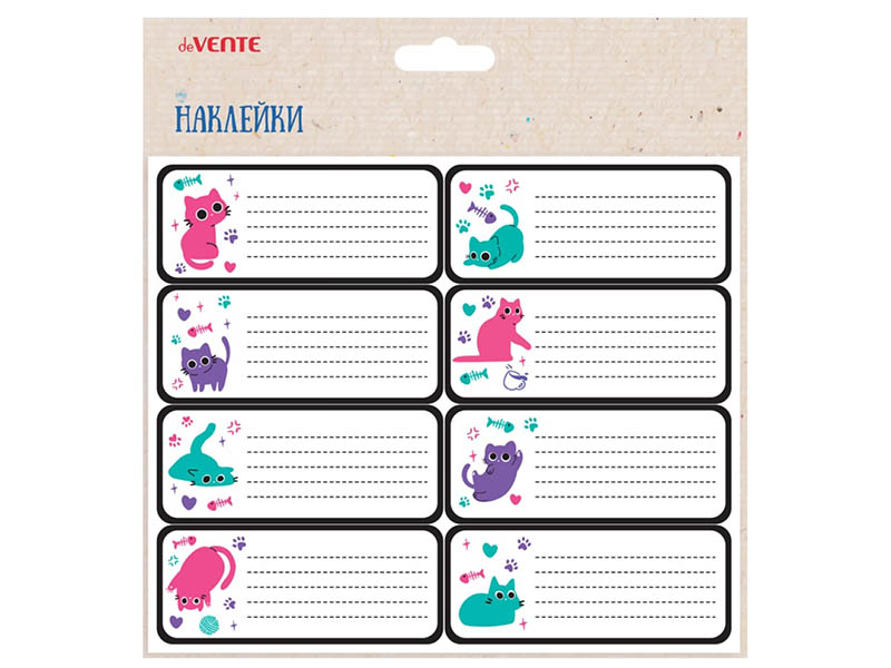 Наклейки для тетрадей "Funny Cats" 40x96 мм, 8 шт., в пак. 8066525