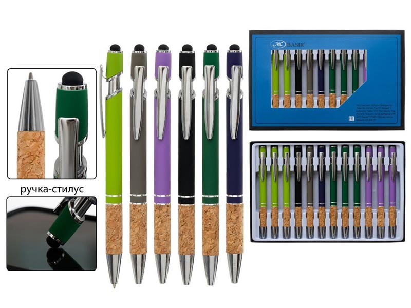 Ручка металл. автомат., стилус, цв. корп., серебр. клип и након., синяя