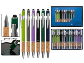 Ручка металл. автомат., стилус, цв. корп., серебр. клип и након., синяя