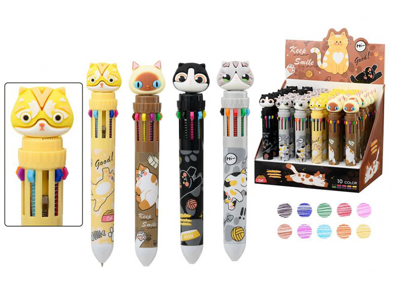 Ручка 10-ти цветная "Кошки" ассорти