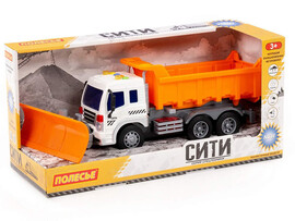 "Сити", автомобиль-самосвал со снегоуборочным оборудованием инерционный (со светом и звуком) (оранжевый) (в коробке)