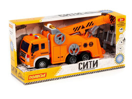 "Сити", автомобиль-эвакуатор №2 инерционный (со светом и звуком) (оранжевый) (в коробке)