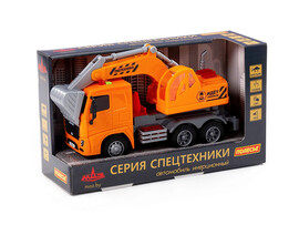 МАЗ, автомобиль-экскаватор инерционный (со светом и звуком) (оранжевый) (в коробке)