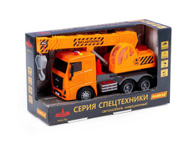 МАЗ, автомобиль-кран инерционный (со светом и звуком) (оранжевый) (в коробке)