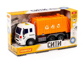"Сити", автомобиль коммунальный инерционный (со светом и звуком) (оранжевый) (в коробке)