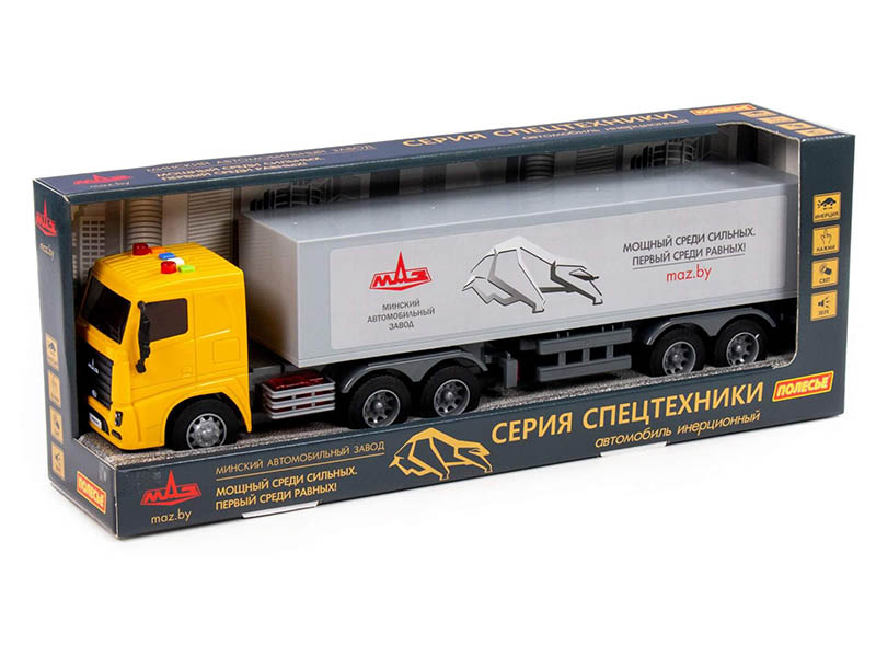 МАЗ, автомобиль-тягач с полуприцепом инерционный (со светом и звуком) (в коробке)