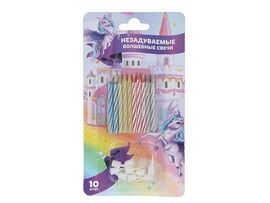 Свечи д/торта незадуваемые "Единорог" 10 шт. с держат., блист.