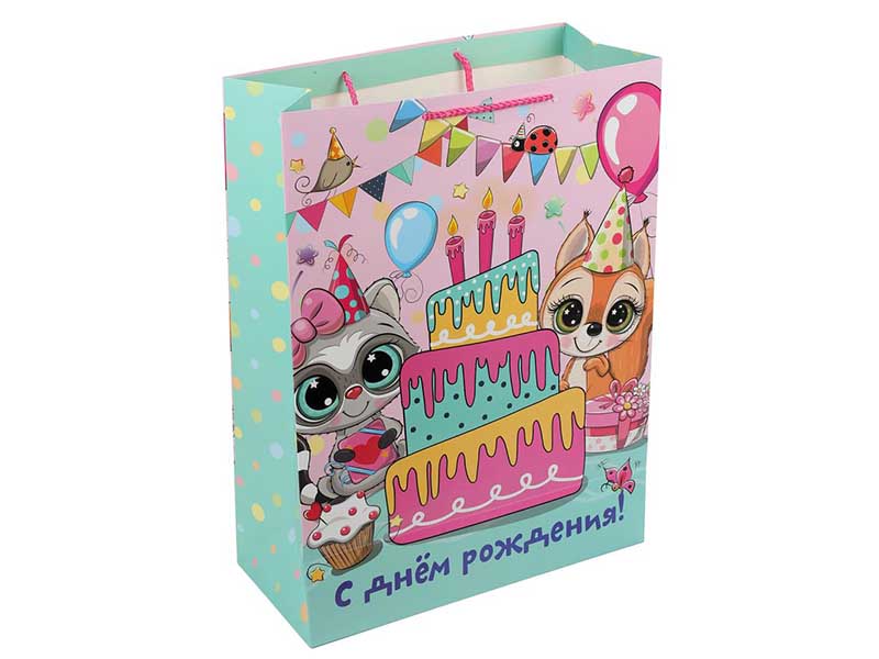 Пакет подар. Зверята 34*45 см, ПВХ окно. PWXL-113310-AN