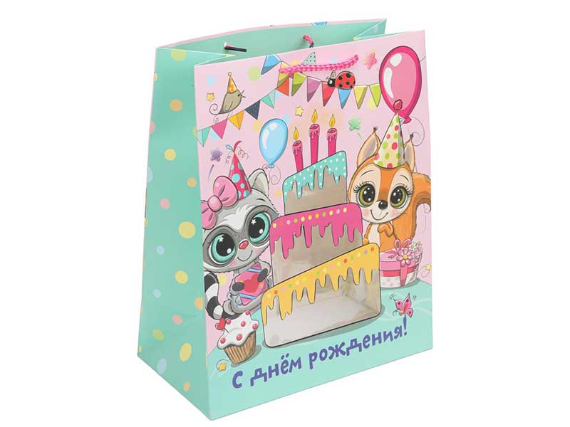 Пакет подар. Зверята 26*32 см, ПВХ окно. PWL-113296-AN