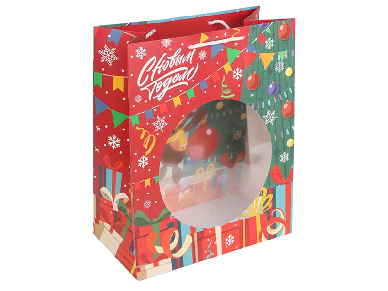 Пакет подар. Чебурашка. С Новым Годом 26*32 см, ПВХ окно