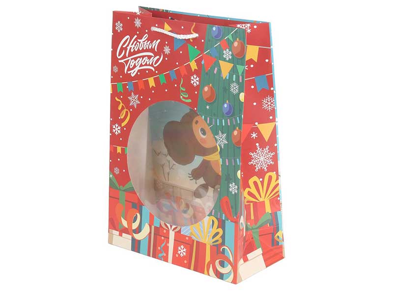 Пакет подар. Чебурашка. С Новым Годом 22*31 см, ПВХ окно