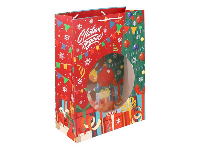 Пакет подар. Чебурашка. С Новым Годом 34*45 см, ПВХ окно