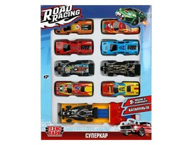 Машина металл. 9 шт. "Road Racing. Суперкар" 7.5 см, в кор. Технопарк