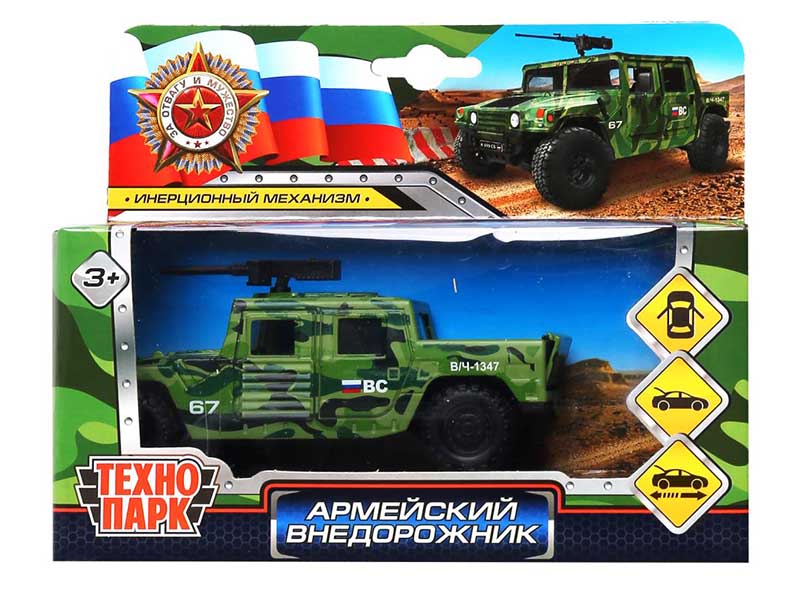 Машина металл. Армейский внедорожник 12 см, дв., багаж., кор. Технопарк