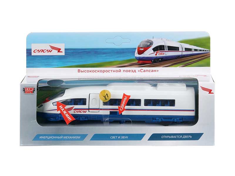 Модель металл. Электропоезд Сапсан 19 см, свет, звук, дв., кор. Технопарк