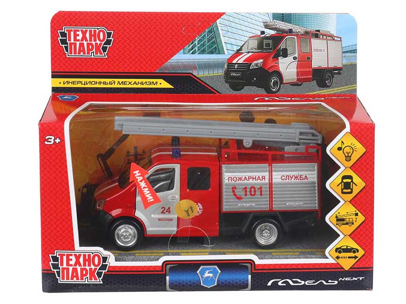 Машина металл. Газель Next Пожарная 14.5 см, свет, звук, дв., инерц. Технопарк