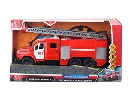 Машина пласт. Ural Next Пожарная 28 см, свет, звук, дв., люк, вода, инерц. Технопарк