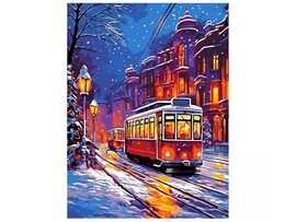 Картина на картоне с красками 28,5х38 см по номерам. "Вечерний трамвай" доставка оптом в Донецк
