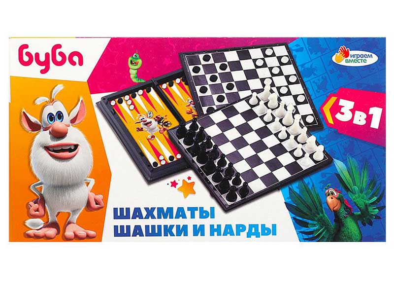 Настольная игра магнит. 3в1 "Буба. Шахматы, шашки, нарды" в кор.