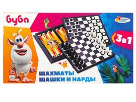 Настольная игра магнит. 3в1 "Буба. Шахматы, шашки, нарды" в кор.