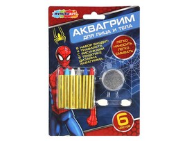 Аквагрим "Человек паук": 6 карандашей, трафареты, на блист.