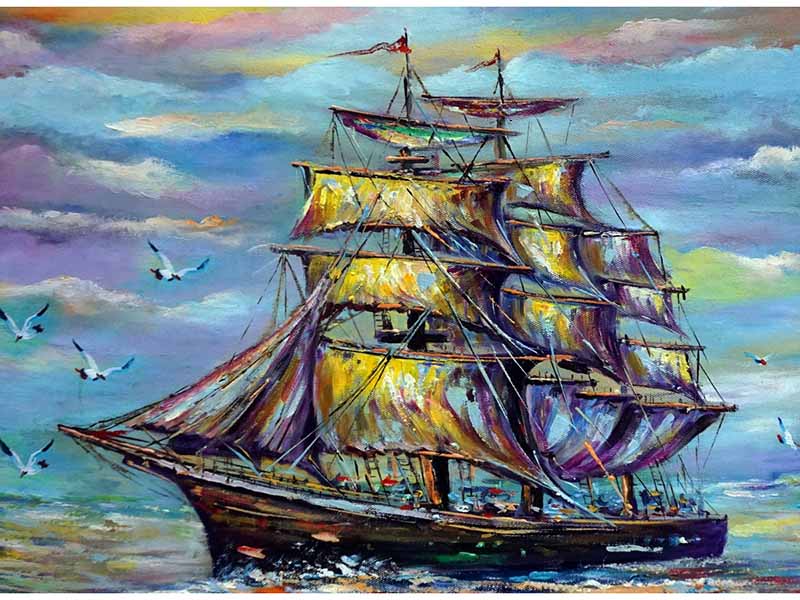 Донецк игрушка оптом Холст с красками 17х22 см по номерам. Парусник