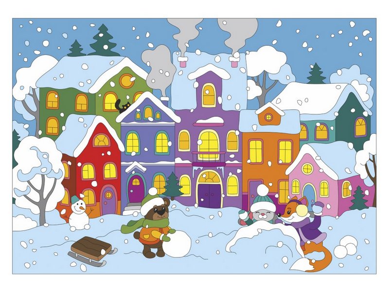 Донецк игрушка оптом Холст с красками 20*30 см по номерам. Снежный двор