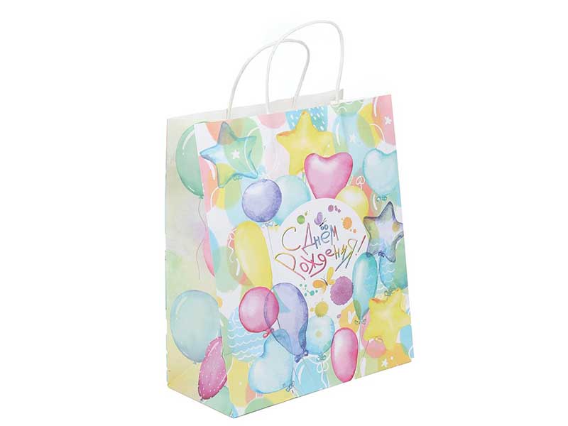 Пакет подар. крафт День Рождения. Шарики, 33*46 см. PXLWK-114655-HB