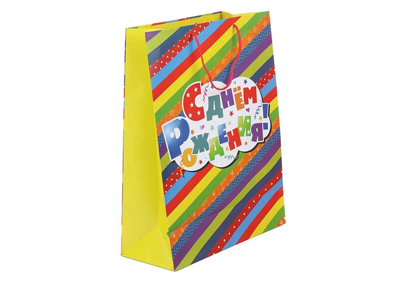 Пакет подар. мат. лам. День Рождения. Полоски 26*32 см. PL-122086-HBZ4