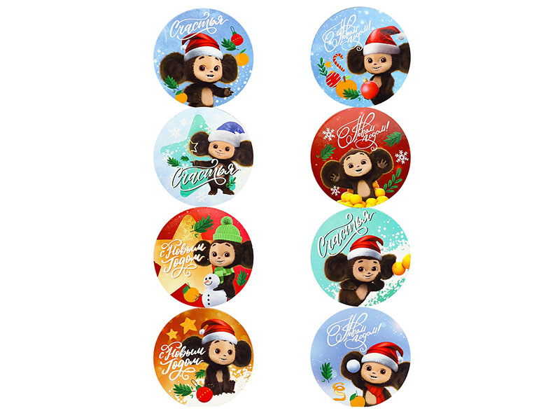 Магнит "Новогодний Чебурашка" 67 мм, винил. Т-1246