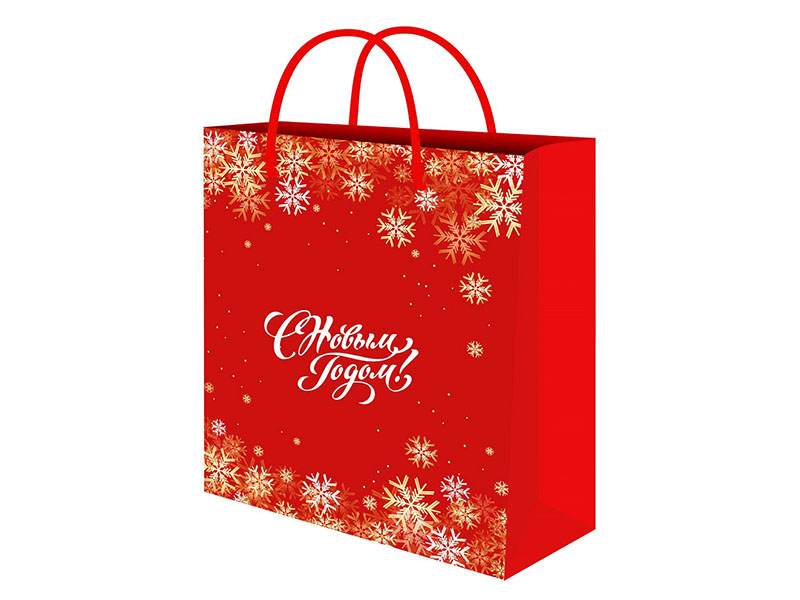 Пакет подар. глянц. лам. Красный новогодний 26,4х32,7х8 см. ППК-2355