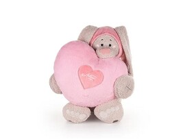 Заяц Вито в пудровой кофте с сердцем подушкой пудровой 37 см доставка оптом в Донецк