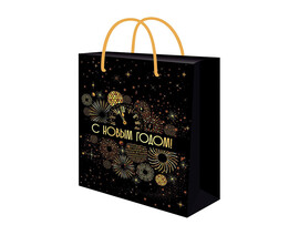 Пакет подар. глянц. лам. Черный новогодний 26,4х32,7х8 см. ППК-2357