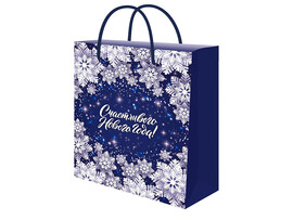 Пакет подар. глянц. лам. Синий новогодний 26.4х32.7х8 см. ППК-2356