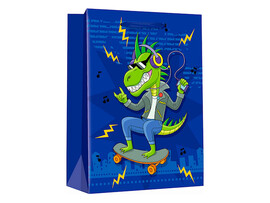 Пакет подар. мат. лам. Диско-динозаврик 26.4х32.7х13.6 см. ППК-3401