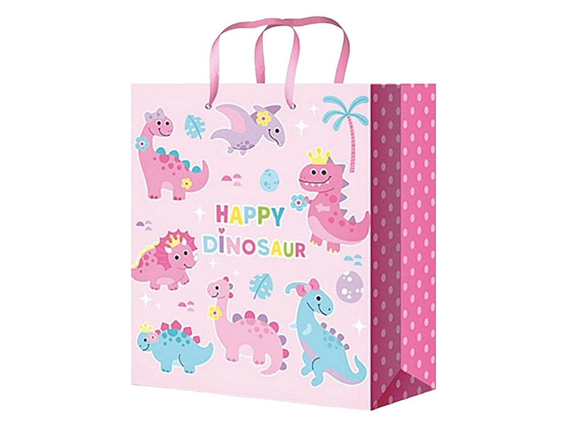 Пакет подар. глянц. лам. Динозаврики 26.4x32.7x8 см, розовый. ППК-4487