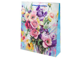 Пакет подар. глянц. лам. Нарисованные цветы 26.4x32.7x8 см. ППК-4459