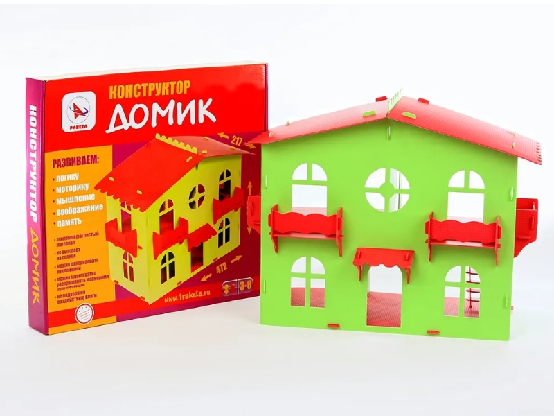 Донецк игрушка оптом Конструктор "Домик для кукол" салатово-красный Р3108