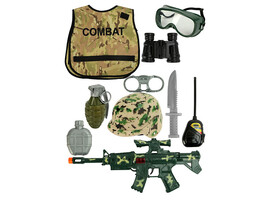 Набор "Военный" 11 предм. (автомат-трещотка, каска, жилет) в сетке. Y18999085