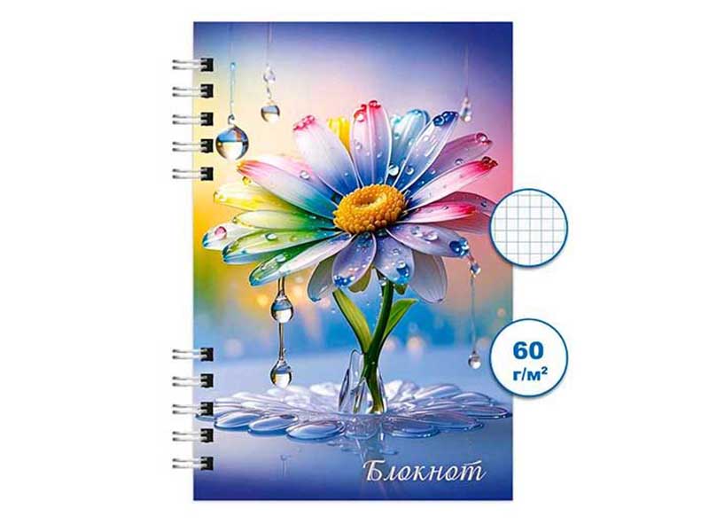 Блокнот А6 120 л. Ромашка, клетка, спираль. Бг120/24-4