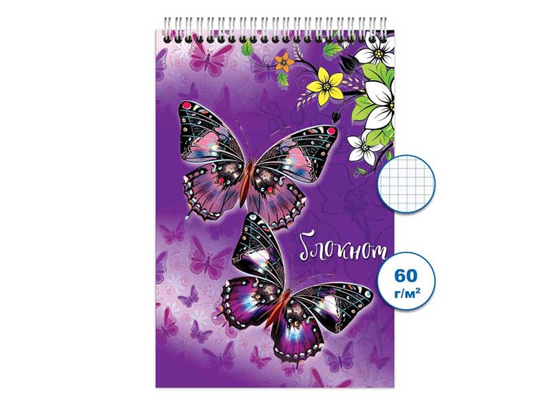 Блокнот А6 48 л. Бабочки, клетка, спираль. Бг48/39-2