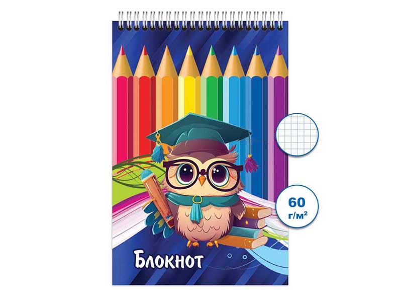 Блокнот А6 48 л. Карандаши, клетка, спираль. Бг48/64-1