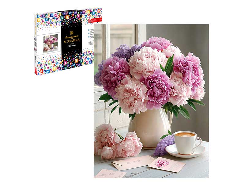 Алмаз. моз. 30*40 см, с подр., полн. зап. Букет пионов. Арт. 70845
