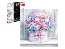 Алмаз. моз. 30*30 см, с подр., полн. зап. Букет пионов с розовым бантом. Арт. 71385