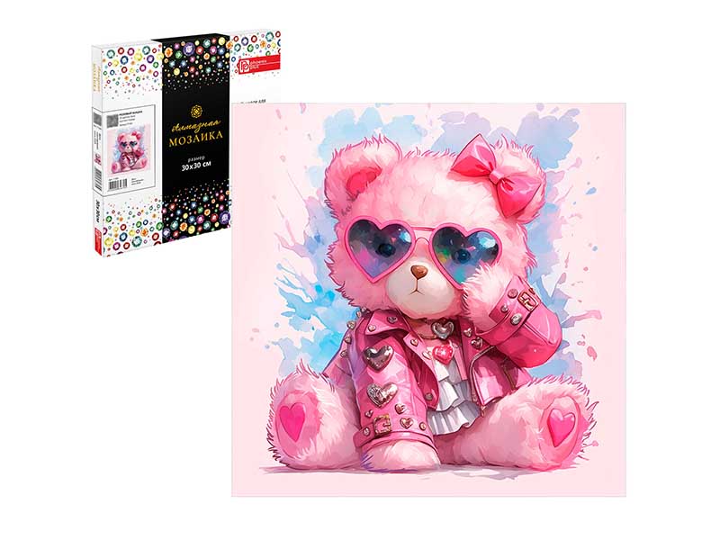 Алмаз. моз. 30*30 см, с подр., полн. зап. Розовый мишка. Арт. 71391