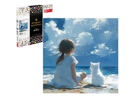 Алмаз. моз. 30*30 см, с подр., полн. зап. Девочка с котенком на море. Арт. 71393