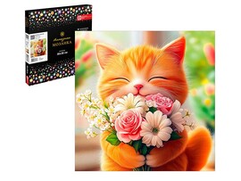 Алмаз. моз. 30*30 см, с подр., част. зап. Котенок с букетом. Арт. 71438